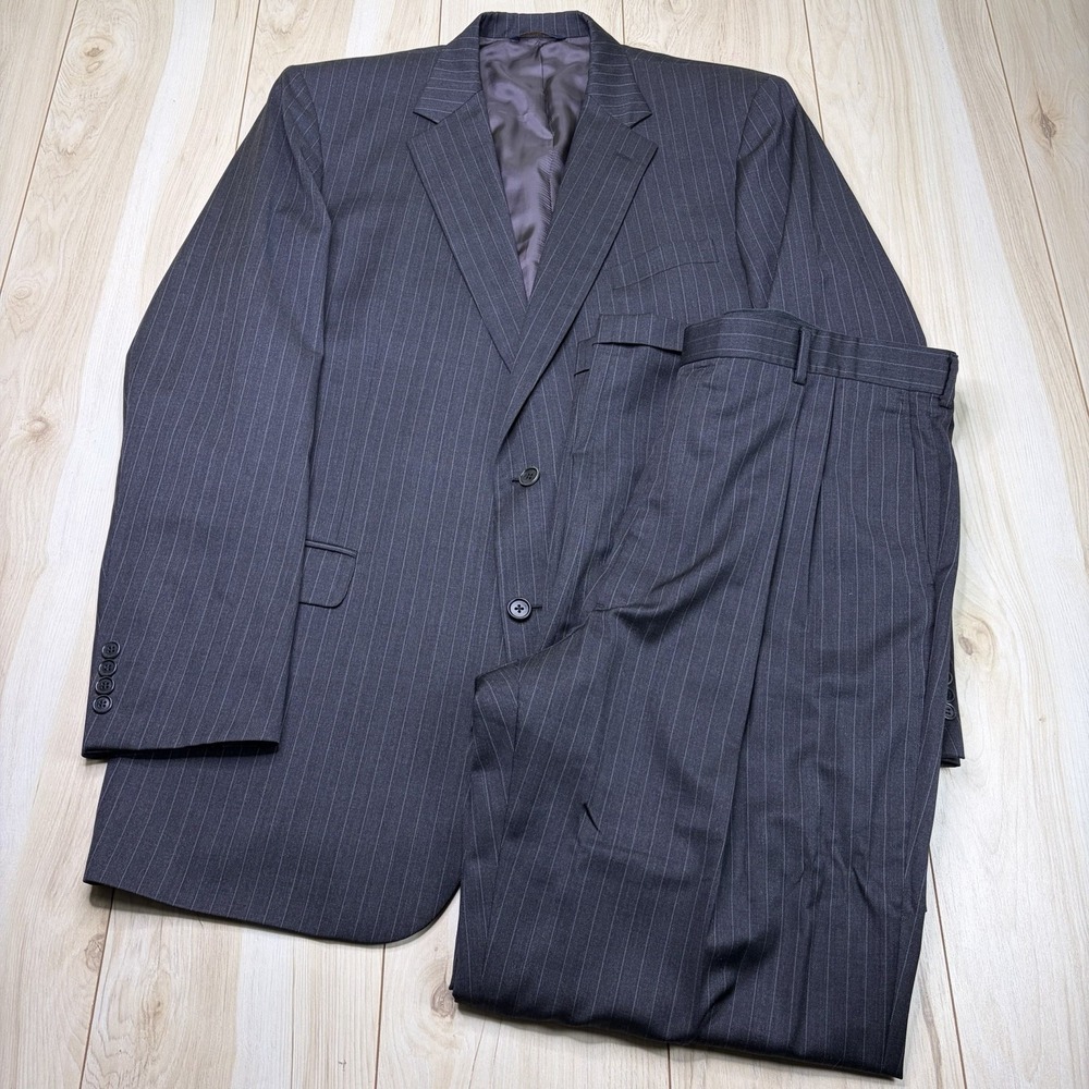 Brooks Brothers 1818 Madison Estrato Wool Striped Suit Mens 48XL 41x34 Gray